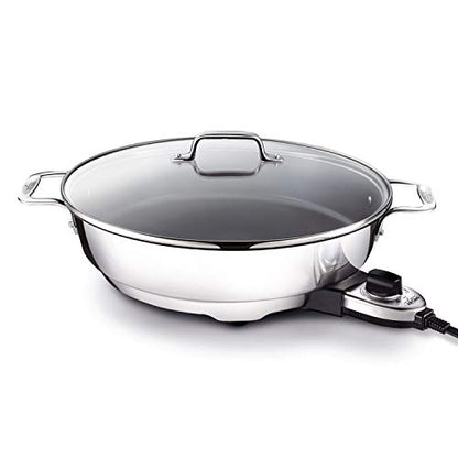  Electrics Stainless Steel And Nonstick Surface Skillet 7 Quart 1800 Watts Temp Control, Cookware, Pots And Pans, Oven, Broil, Dishwasher Safe