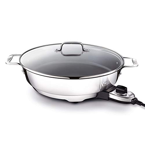  Electrics Stainless Steel And Nonstick Surface Skillet 7 Quart 1800 Watts Temp Control, Cookware, Pots And Pans, Oven, Broil, Dishwasher Safe