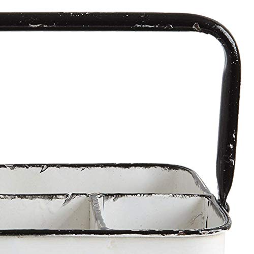  Farmhouse Metal Storage Caddy With 6 Compartments And Handle, Distressed White And Black