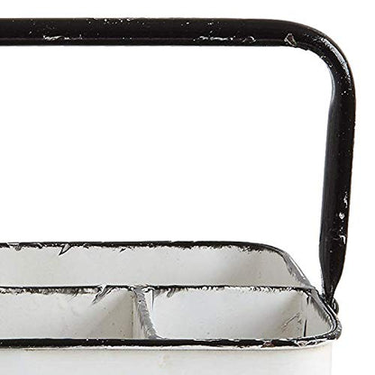  Farmhouse Metal Storage Caddy With 6 Compartments And Handle, Distressed White And Black