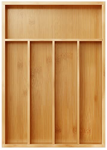  Utensil Drawer Organizer, Cutlery Tray Desk Drawer Organizer Silverware Holder Kitchen Knives Tray Drawer Organizer, 100% Pure Bamboo Cutlery In Natural Color (9.75)