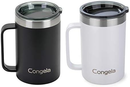  18oz 2Pack Stainless Steel Insulated Coffee Mugs With Handle, Vacuum Camping Tea Cups Set With Tritan Lid And Sand With Sage Color Combo(Cement+Desert Sage,18oz 2Pack)