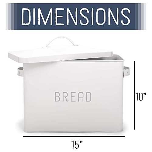  At & Jules Extra Large White 15 X 10 Metal Farmhouse Bread Box - Holds Two Full Loaves
