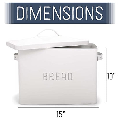  At & Jules Extra Large White 15 X 10 Metal Farmhouse Bread Box - Holds Two Full Loaves