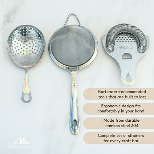  Cocktail Strainer Set – 3 Piece Stainless Steel Bar Strainer Set (Hawthorne Strainer, Julep Strainer & Fine Mesh Strainer) - Durable Bar Tools – Ergonomic Bar, Home Strainers For Kitchen