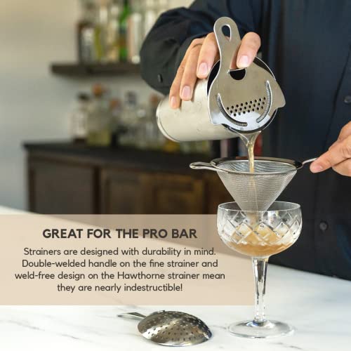  Cocktail Strainer Set – 3 Piece Stainless Steel Bar Strainer Set (Hawthorne Strainer, Julep Strainer & Fine Mesh Strainer) - Durable Bar Tools – Ergonomic Bar, Home Strainers For Kitchen