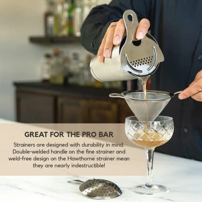  Cocktail Strainer Set – 3 Piece Stainless Steel Bar Strainer Set (Hawthorne Strainer, Julep Strainer & Fine Mesh Strainer) - Durable Bar Tools – Ergonomic Bar, Home Strainers For Kitchen