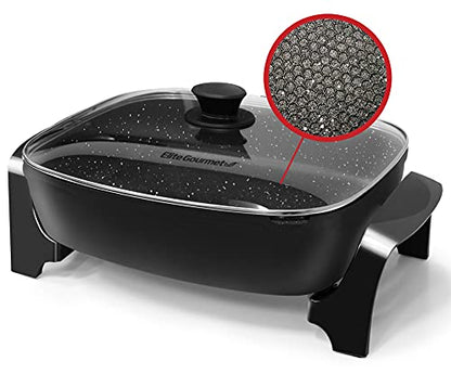  -8619 Non-Stick Deep Dish Heavy Duty Electric Skillet With Tempered Glass Vented Lid And Easy-Pour Spout, Dishwasher Safe, 1500W, 8 Quart, Rectangle 16" X 13", Black