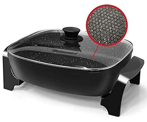  -8619 Non-Stick Deep Dish Heavy Duty Electric Skillet With Tempered Glass Vented Lid And Easy-Pour Spout, Dishwasher Safe, 1500W, 8 Quart, Rectangle 16" X 13", Black