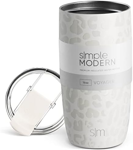 Travel Coffee Mug Tumbler With Flip Lid | Reusable Insulated Stainless Steel Cold Brew Iced Coffee Cup Thermos | Gifts For Women Men Him Her | Voyager Collection | 16oz | Almond Birch