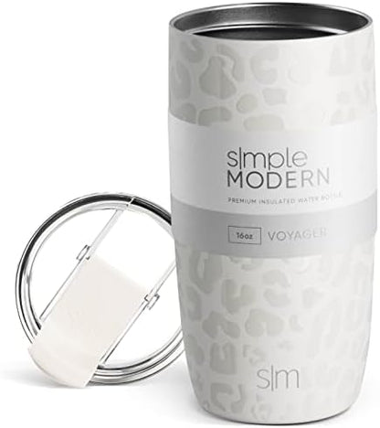  Travel Coffee Mug Tumbler With Flip Lid | Reusable Insulated Stainless Steel Cold Brew Iced Coffee Cup Thermos | Gifts For Women Men Him Her | Voyager Collection | 16oz | Almond Birch