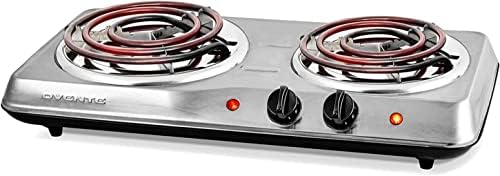  Vente Electric Double Coil Burner 6 & 5.75 Inch Hot Plate Cooktop With Temperature Control And Easy To Clean Stainless Steel Base, 1700W Portable Countertop Stove For Home Or Dorm, Black BGC102B