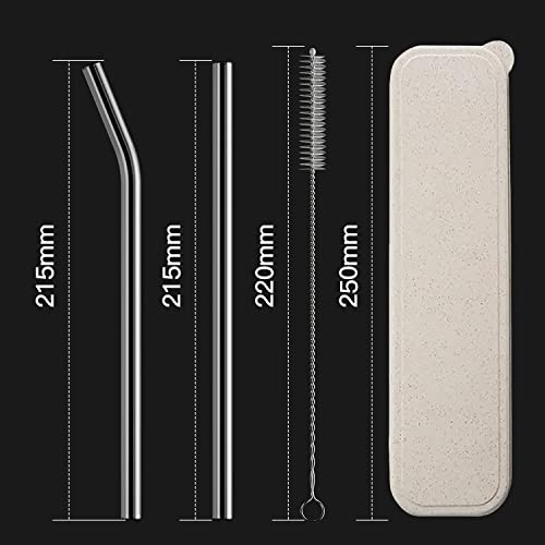  4-Pack Reusable Glass Straw With Travel Case,Size 8.5''x10 MM,Including 2 Straight And 2 Bent With 2 Cleaning Brush- Perfect For Smoothies, Tea, Juice