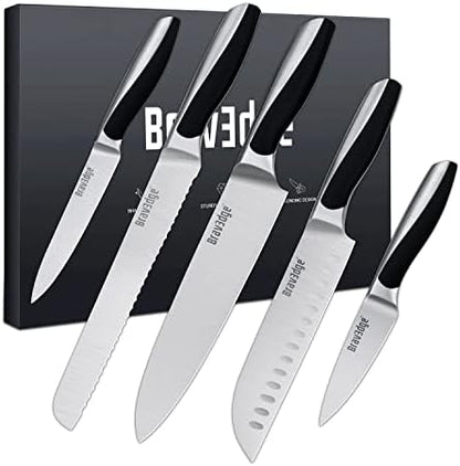  5 PCS Kitchen Knife Set, Kitchen Knives Professional With Sheaths And Gift Box, High Carbon Stainless Steel Ultra Sharp Chef Knife Set For Multipurpose Cooking With Ergonomic Handle