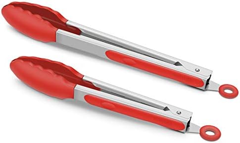  2 Pack Black Kitchen Tongs, Premium Silicone BPA Free Non-Stick Stainless Steel BBQ Cooking Grilling Locking Food Tongs, 9-Inch & 12-Inch