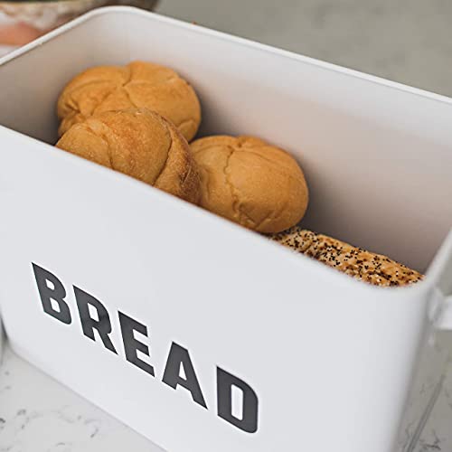  Bread Box For Kitchen Countertop - Extra Large Keeps 2+ Loaves Fresh - White Metal Bread Storage Container Bin For Modern Farmhouse Kitchen