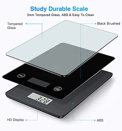  Digital Kitchen Scale, 11lb 5kg Digital Food Scales, Touch Button, Tare Function, Large Display, Easy To Clean (Black)