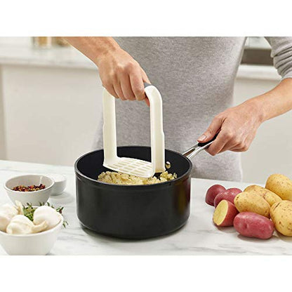 Joseph Joseph Easy-Mash Plastic Potato Masher Ergonomic With Non-Slip Grip And Pan-Scraping Edges Dishwasher Safe, One-size, White