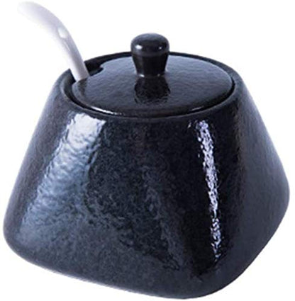  Zaizai Vintage Ceramic Spice Jar With Lid Spoon,Porcelain Sugar Bowl, Chili Pot,Home Kitchen Seasoning Jar,Seasoning Box For Kitchen Restaurant-A