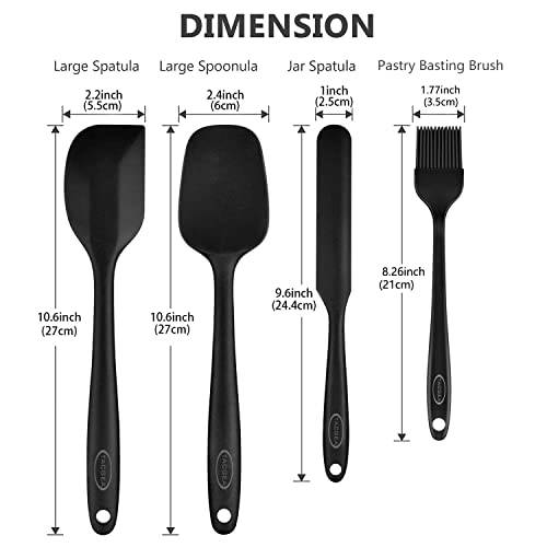  Silicone Spatula Set, Heat-Resistant Non-Stick One Piece Design Spatula For Cooking, Baking And Mixing, Dishwasher Safe, Set Of 4 Black