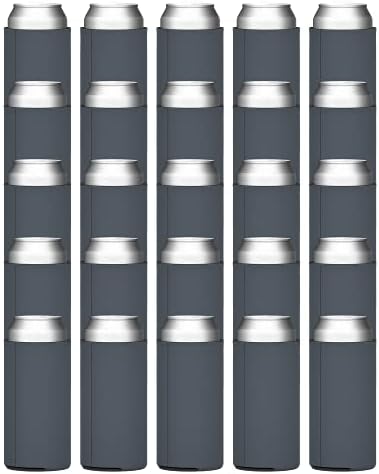  Slim Can Cooler Sleeves (25-Pack) Insulated Polyfoam, Bulk Scuba Knit Polyester Fabric Drink Insulators For 12oz Tall Skinny Beverage - Blank Design (Black)