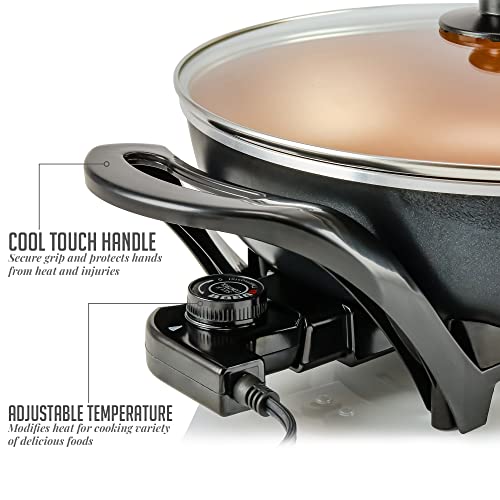  Vente Electric Skillet With Nonstick Coating And Glass Lid, 13 Inch Portable Kitchen Countertop Cooking Wok, Adjustable Temperature Control, Cool Touch Handle, Easy To Use And Clean, Copper SK3113CO