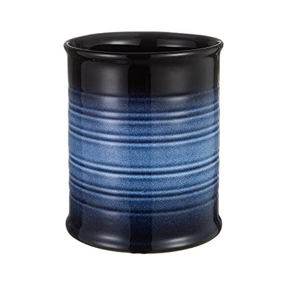  Nihow Kitchen Utensil Holder: 7.2 Inch Extra Large Ceramic Utensil Holder For Countertop - Stable Utensil Crock For Kitchen Counter Decor - Elegant Blue & Black (1PC)