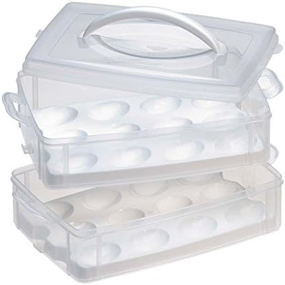  Snap 'N Stack Portable Storage Carrier With Lid For Eggs, BPA-Free Egg Holders, Dessert Carrier With Stackable Trays, Microwave, Freezer And Dishwasher Safe