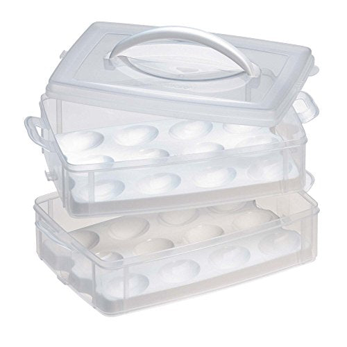  Snap 'N Stack Portable Storage Carrier With Lid For Eggs, BPA-Free Egg Holders, Dessert Carrier With Stackable Trays, Microwave, Freezer And Dishwasher Safe