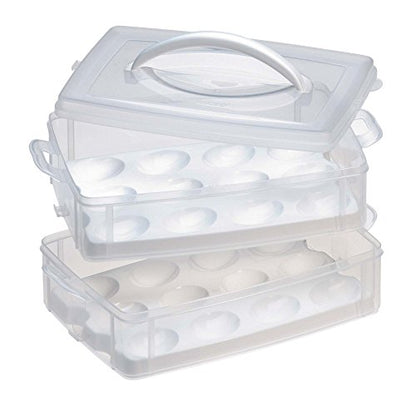  Snap 'N Stack Portable Storage Carrier With Lid For Eggs, BPA-Free Egg Holders, Dessert Carrier With Stackable Trays, Microwave, Freezer And Dishwasher Safe