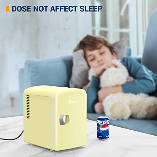  Mini Fridge Portable AC/DC Powered Thermoelectric System Cooler And Warmer 4 Liter/6 Can For Cars, Homes, Offices, And Dorms,Yellow (Renewed)