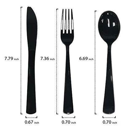 N501732-4 Pre-Rolled Disposable Extra Heavy Duty Plastic Cutlery Kit With Black Fork/Knife/Spoon And 3-Ply White Napkin (Case Of 100 Rolls)