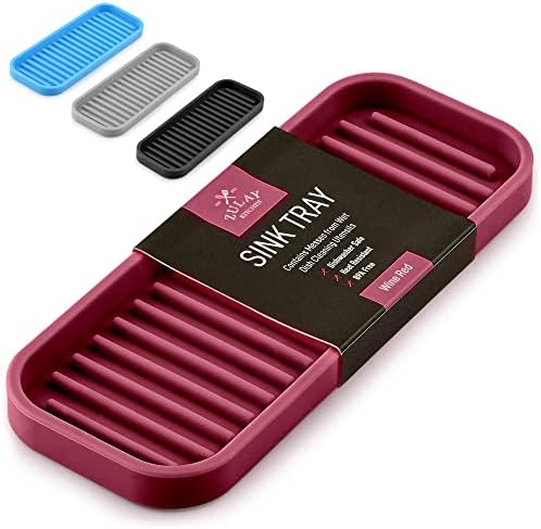  (9x3.5) Silicone Sponge Holder For Kitchen Sink - Flexible Multipurpose Kitchen Soap Tray Sponge Holder - Sink Organizer Tray For Kitchen, Bathroom, Makeup, Trinkets & More (Gray)
