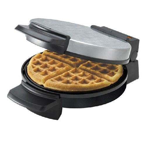 Black & Decker Lack & Decker Belgian Waffle Maker Cool Touch 7 In. Round Belgian Waffles Brushed Chrome Top, Non-S