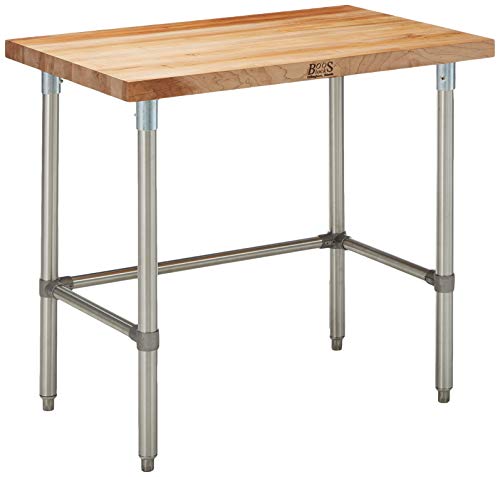 SNB08 Maple Top Work Table With Stainless Steel Base And Bracing, 48" Long X 30" Wide X 1-3/4" Thick