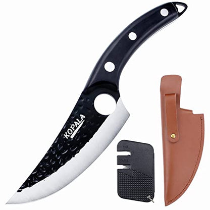  Kitchen Knife Multi-purpose Boning Knives For Cooking, BBQ, Camping, Grill, Carbon Steel Chef Knife With Leather Sheath