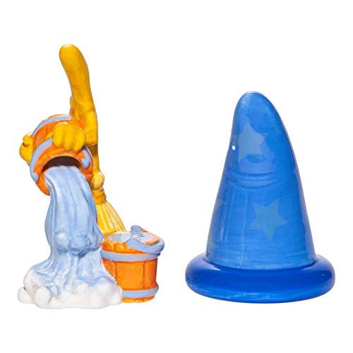 Enesco Disney Ceramics Fantasia Sorcerer Hat And Broom Salt And Pepper Spice Shaker Set, 3.5 Inch, Multicolor