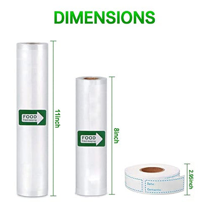  Vacuum Sealer Bags Rolls, 3Rolls 8"x16'+ 2Rolls 11"x16'+120pcs Pantry Labels, BPA Free, Food Safe Material, Food Sealing Bags For Vaccum, Sous-vide, Fits All Clamp Vacuum Sealer Machine