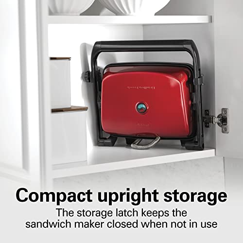 Hamilton Beach Electric Panini Press Grill With Locking Lid, Opens 180 Degrees For Any Sandwich Thickness, Nonstick 8" X 10" Grids, Red (25462Z)