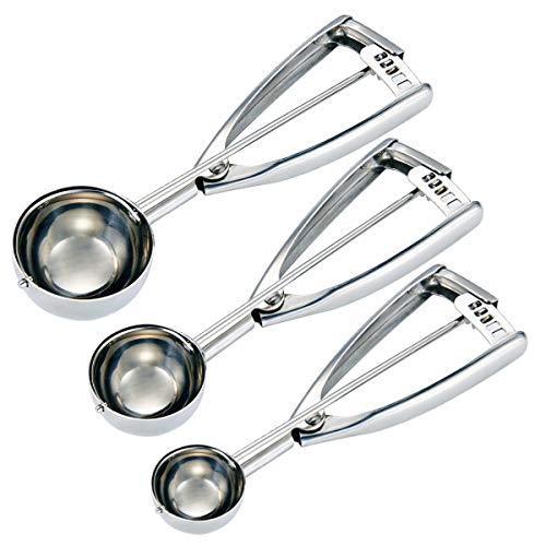  Cookie Scoop Set - Small/1 Tablespoon, Medium/2 Tablespoon, Large/3 Tablespoon - Ice Cream Scoop Set, 18/8 Stainless Steel Dough Scoop Cupcake Scoop Melon Baller