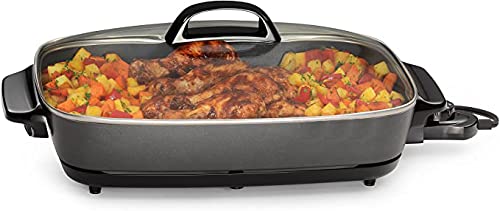  Deluxe Nonstick Electric Skillet - Surface,stick-free Cooking,easy Cleaning,cover Wont Dent,warp, Peel, Or Bend,11-Inch Electric Skillet, Black