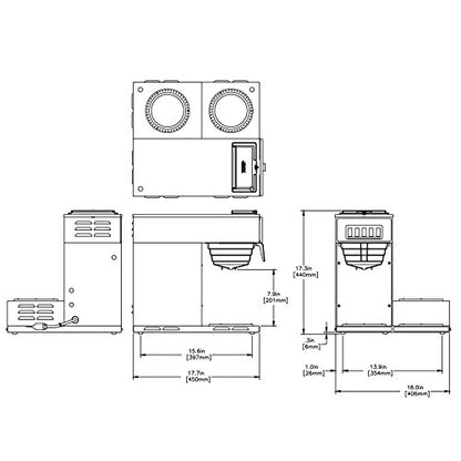 BUNN® VP17-3, 12-Cup Low Profile Pourover Commercial Coffee Maker, 3 Lower Warmers, 13300.0003