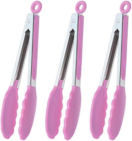  9-Inch Stainless Steel Cooking Tongs With Silicone Tips, Set Of 3 (Black)