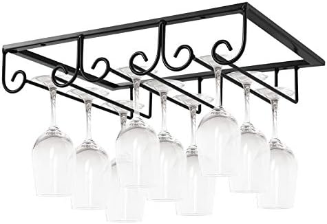  MOCOUM Under Cabinet Wine Glass Rack Stemware Rack, Wine Glasses Hanger Rack Wire Wine Glass Holder Storage Hanger For Cabinet Kitchen Bar (Black, 4 Rows 2 Pack)