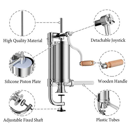  Meao Sausage Filler Stuffer Home Made Machine - Stainless Steel Vertical Sausage Maker With Suction Base And Manual Crank For Household Use Or Commercial - Capacity 2.5 LBS #1