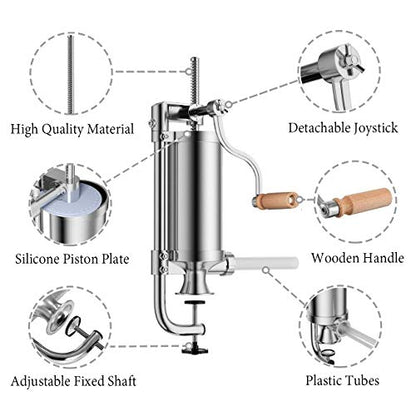  Meao Sausage Filler Stuffer Home Made Machine - Stainless Steel Vertical Sausage Maker With Suction Base And Manual Crank For Household Use Or Commercial - Capacity 2.5 LBS #1
