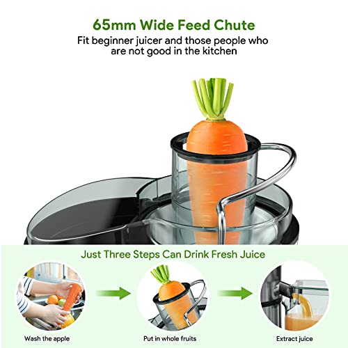  Juicers, Bagotte Centrifugal Juicer With 65mm Wide Feed Chute, 2 Speed Juicer Machines For Vegetables And Fruits, BPA-Free Juice Extractor With 304 Stainless Steel, Easy To Clean