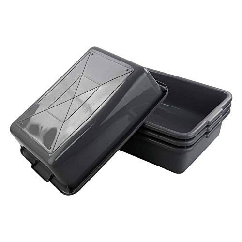  4-Pack Gray Commercial Bus Tubs, 8 L Small Plastic Bus Box
