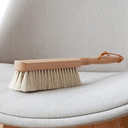  Horsehair Hand Brush Soft Bristles Oiled Beech Wood Handle Small 12 Inch Long (White Horsehair)