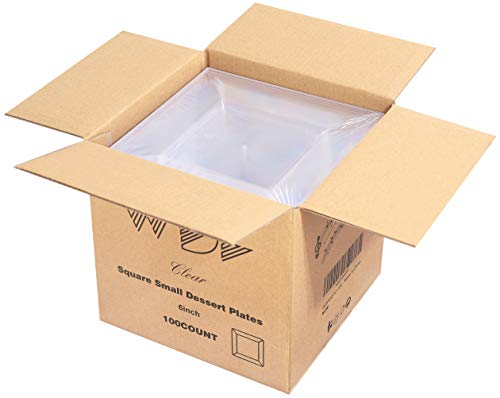  WDF 100PCS Clear Plastic Plates-6inch Square Disposable Plates- Small Appetizer Plates-Premium Clear Dessert/Salad Plates Perfect For Wedding & Parties